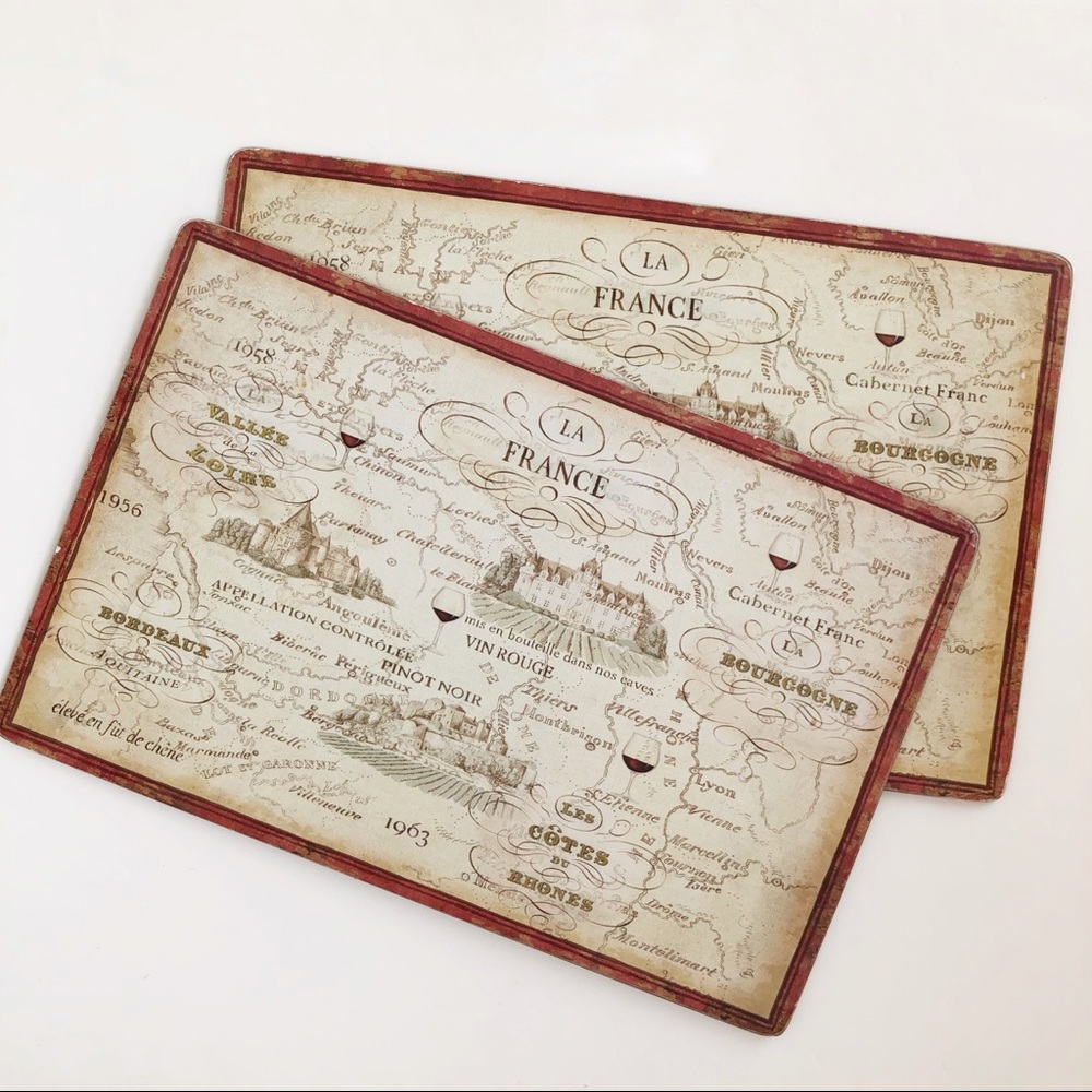 Set of Two Placemats with Distressed Map of France